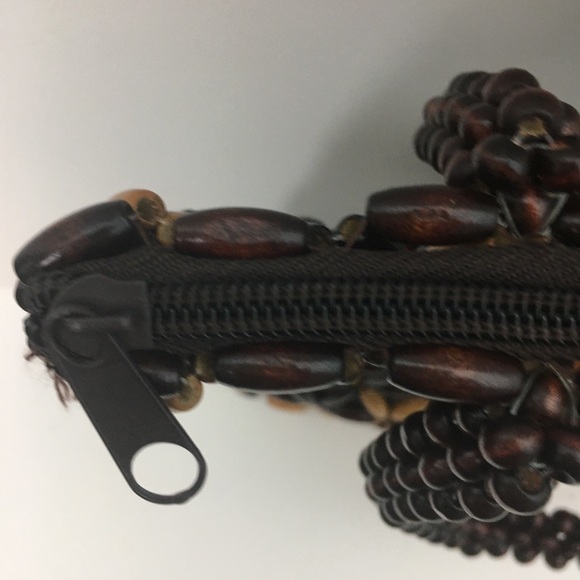 Brown Natural Stained Wooden Bead Bag Purse Boho Retro - Picture 9 of 9